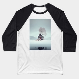 Nordic Winter Cottage Red door Minimalist Art Printable Baseball T-Shirt